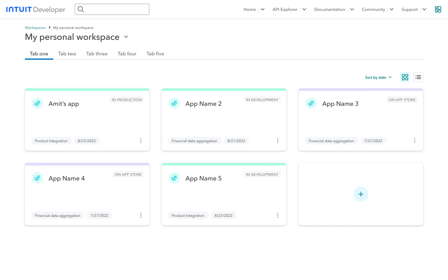 My personal workspace: app cards with status labels