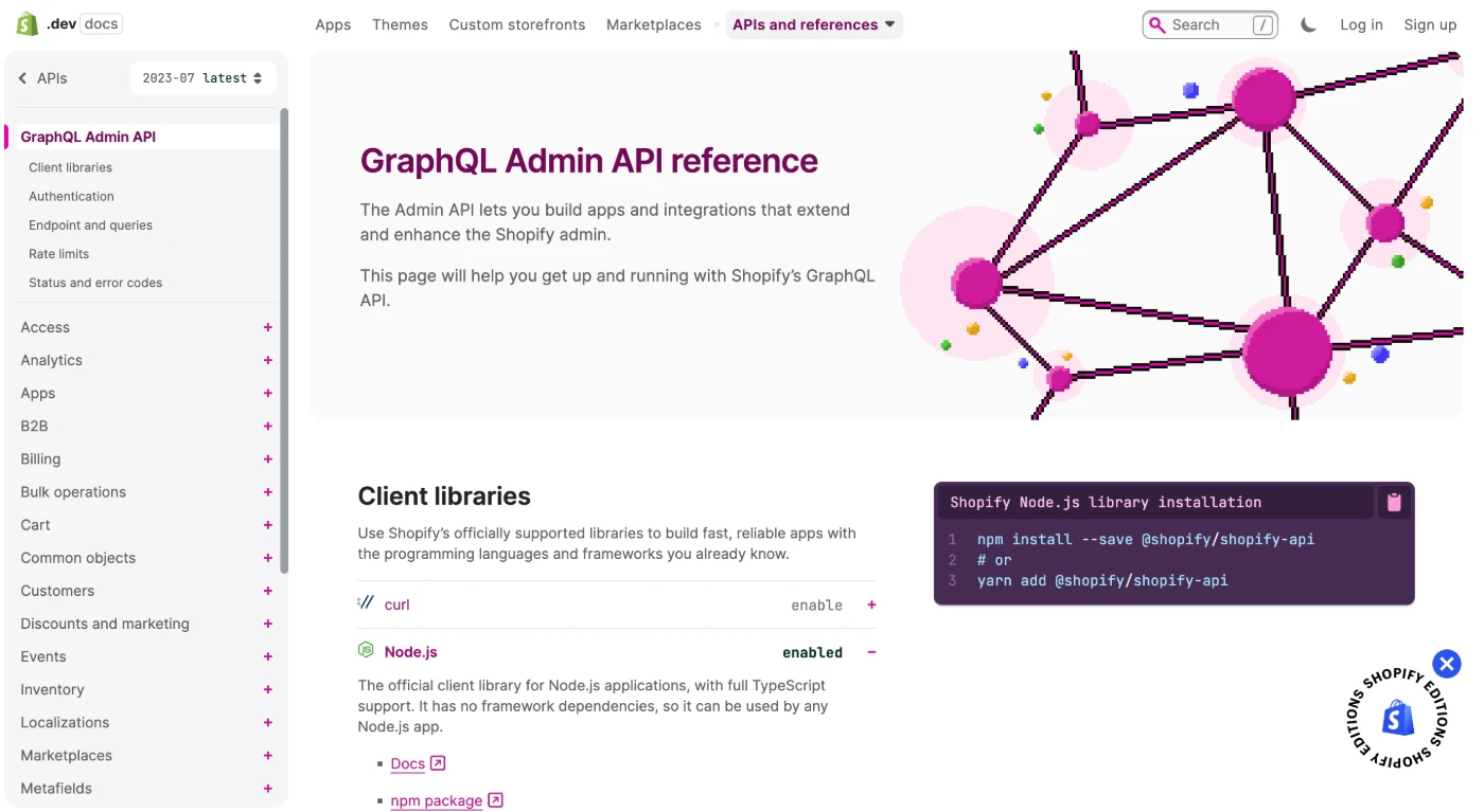 Shopify developer documentation