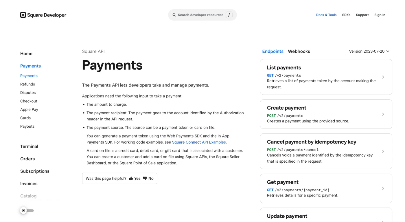 Square developer documentation