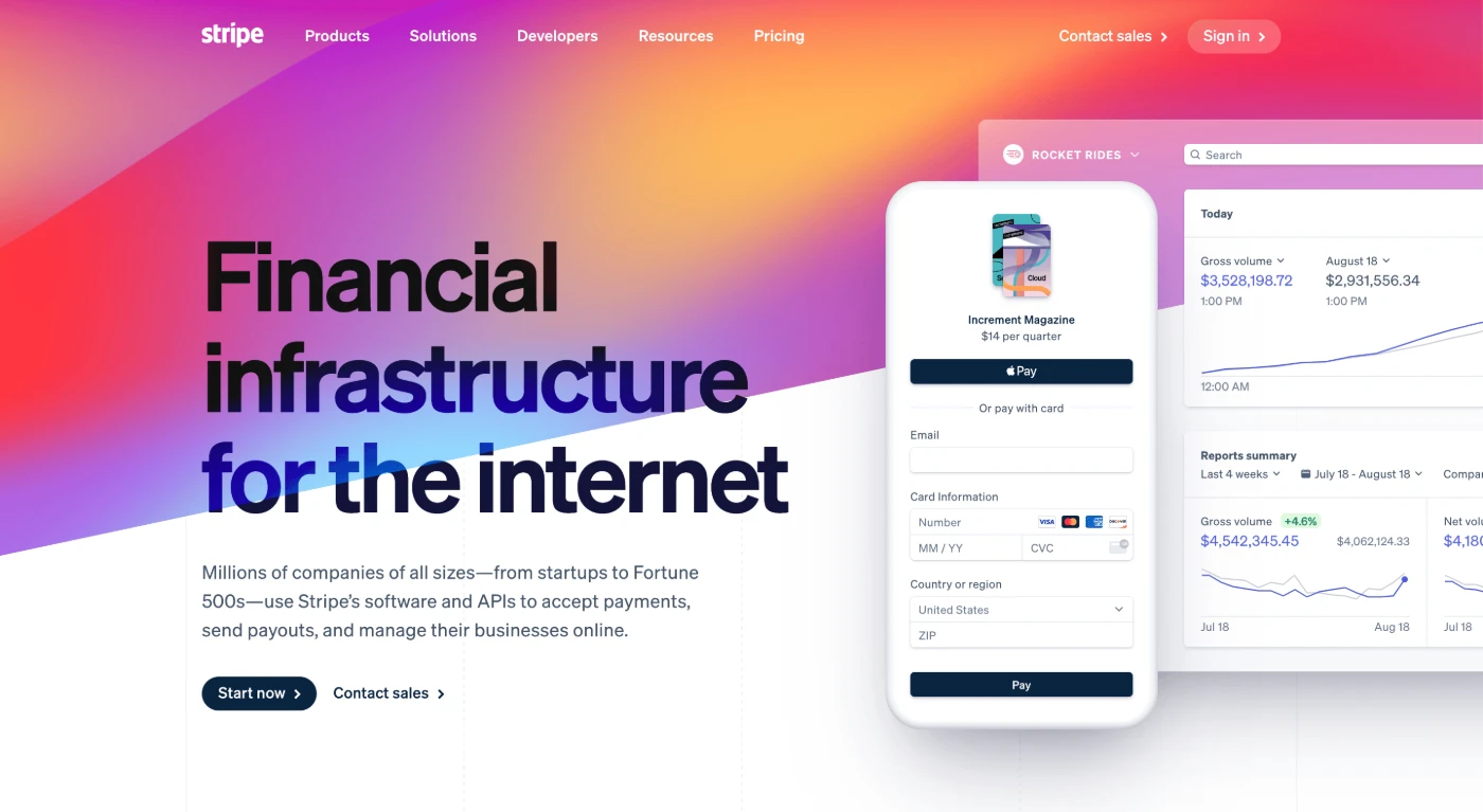 Stripe website home page