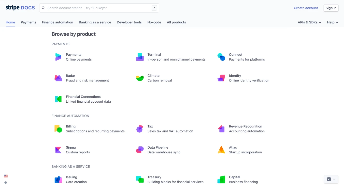 Stripe developer documentation