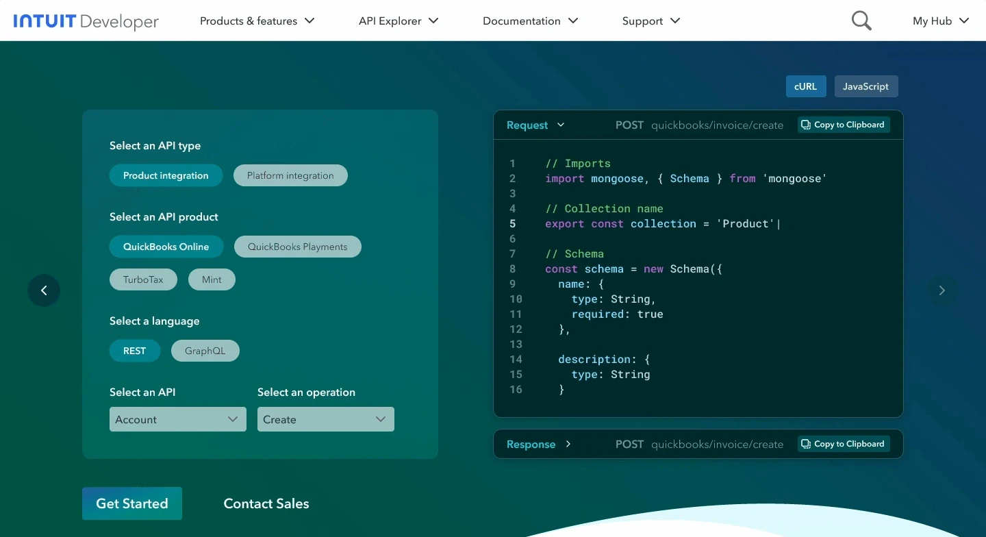 After: the redesigned external developer portal home in Agave teal, with an interactive API code builder and Get started