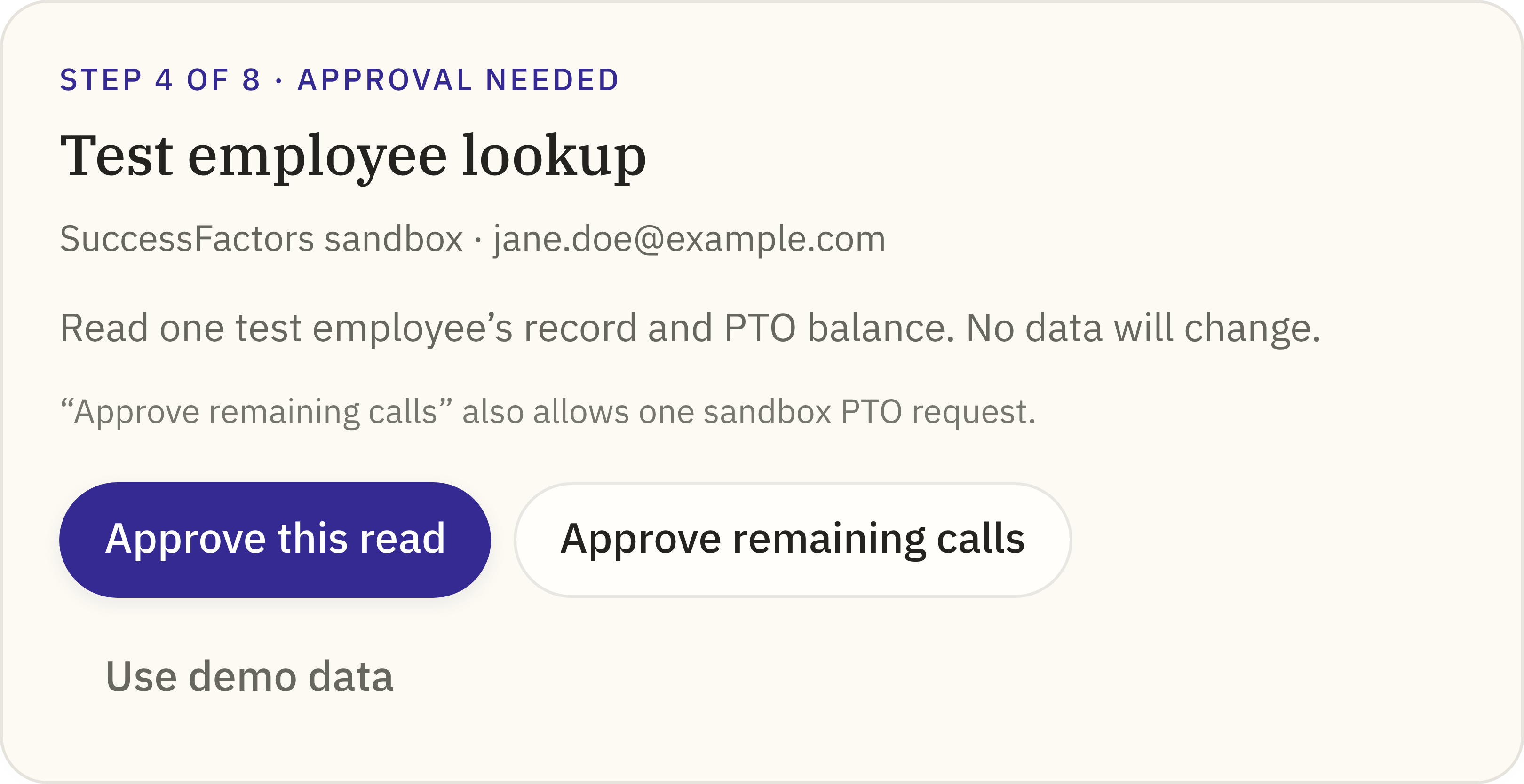 Before: the full approval card in the chat