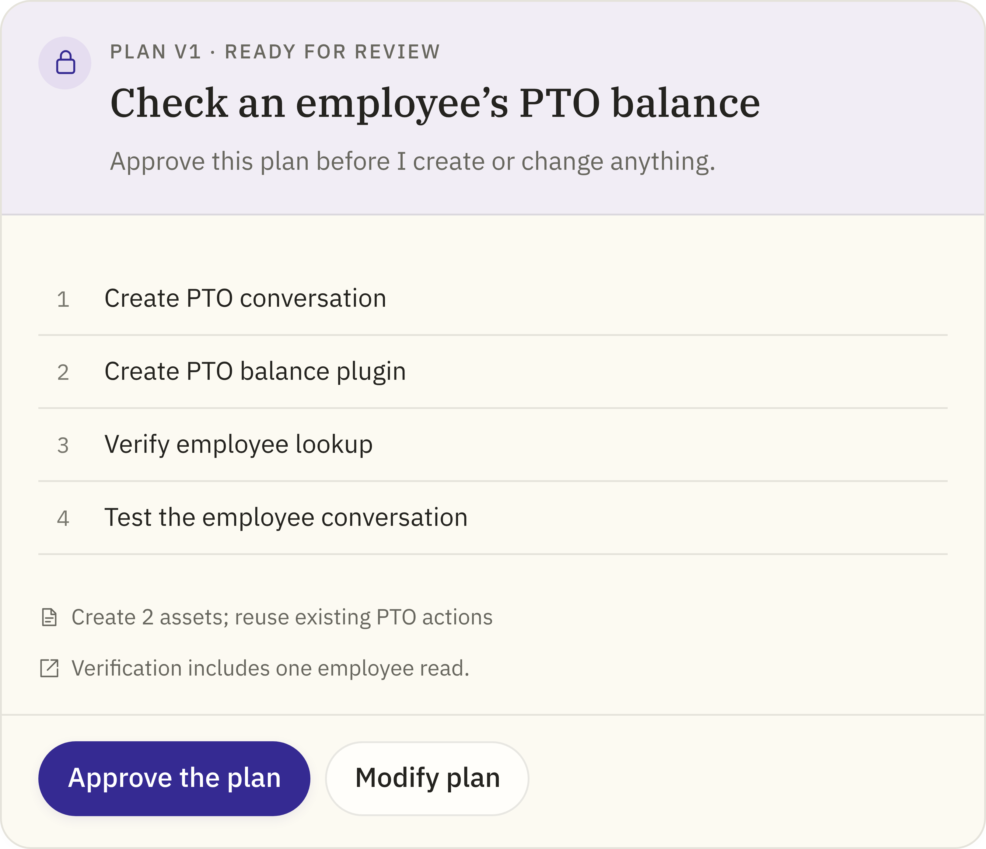 Before: the full plan review card in the chat