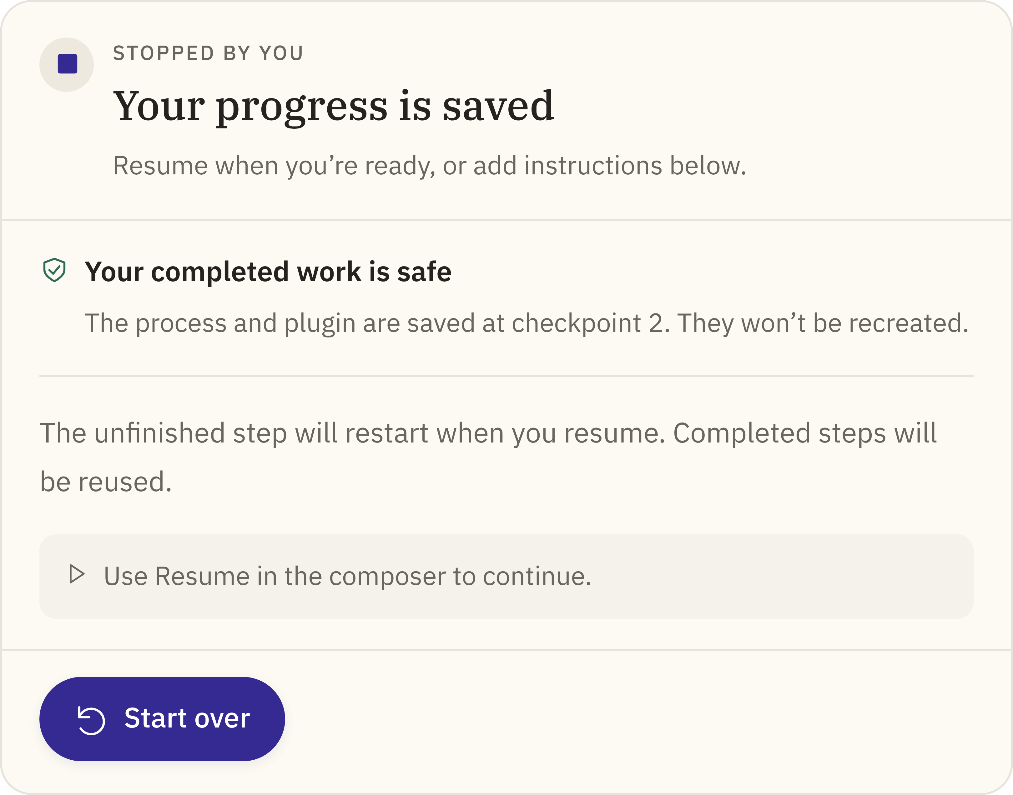 Before: the full stopped card in the chat
