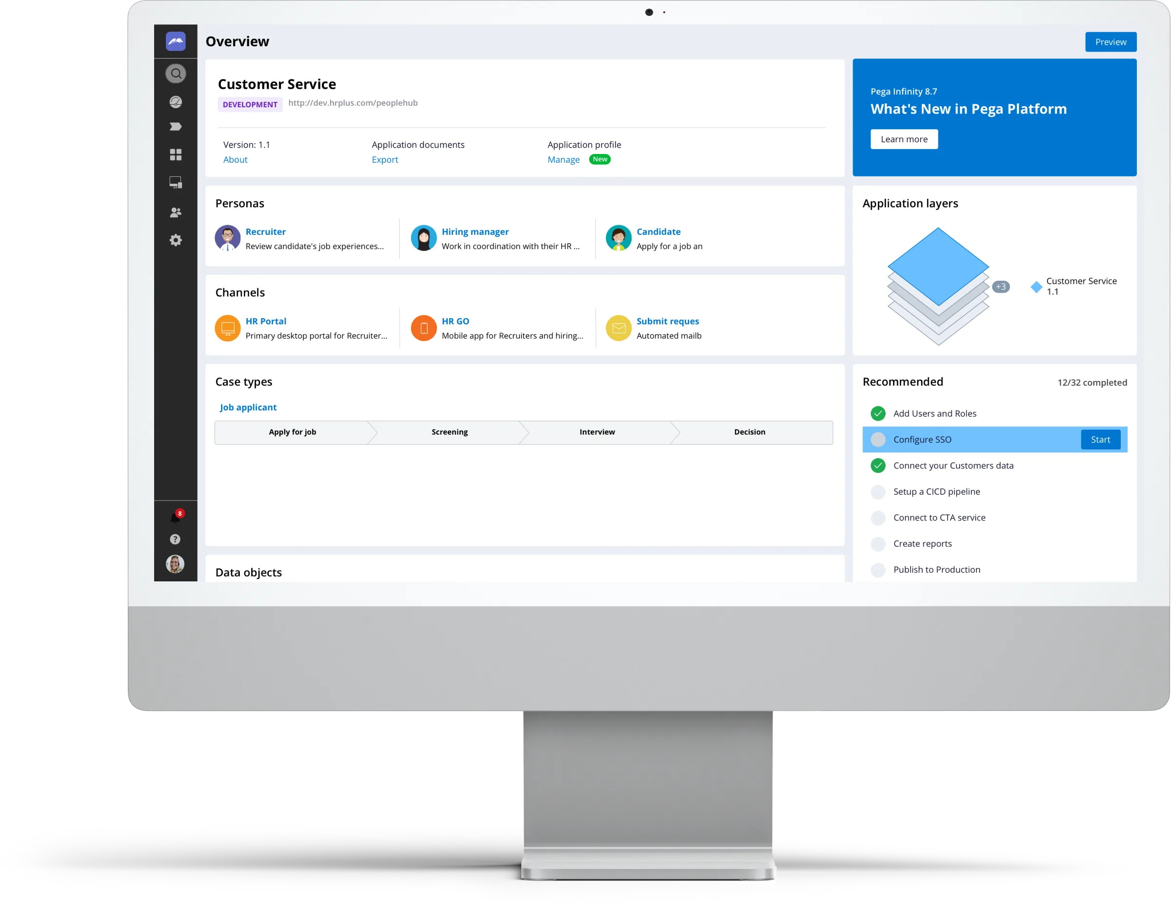 Pega Platform Control Panel overview on a desktop monitor