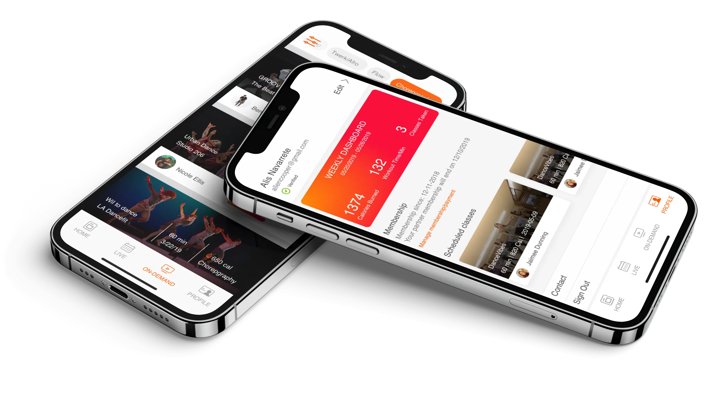 WollenDance app screens on two phones