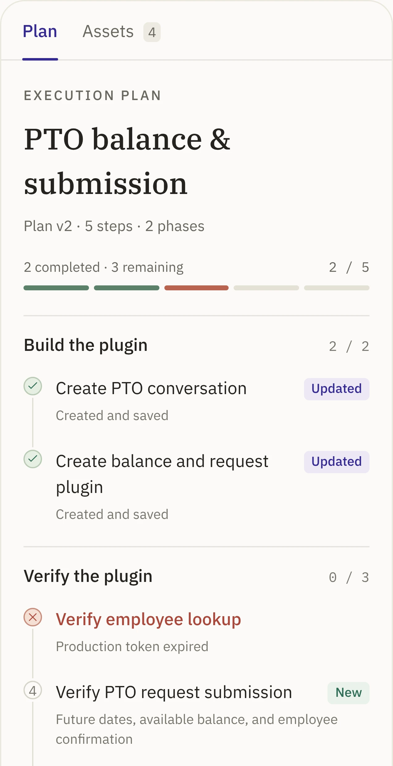 Plan panel: Failed