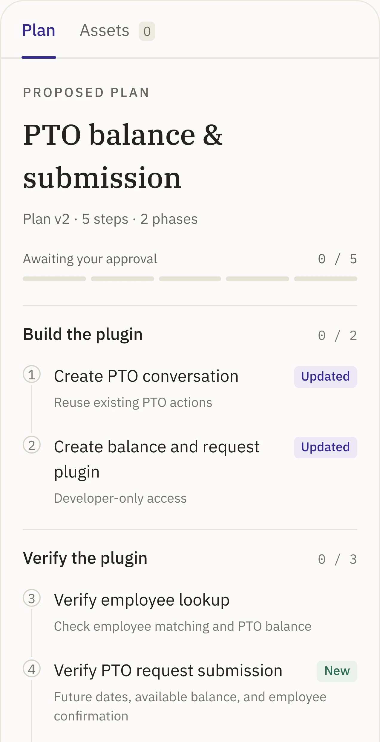 Plan panel: Plan changes