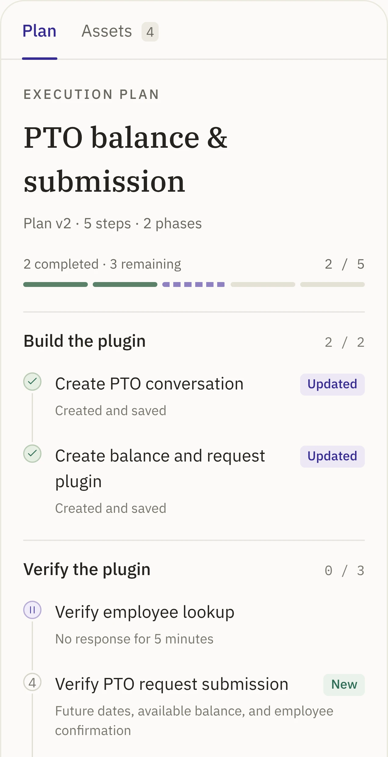 Plan panel: Stalled